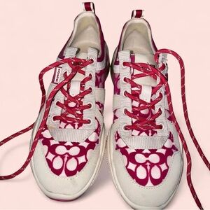 Coach Women's Pink and Cream Sneakers
